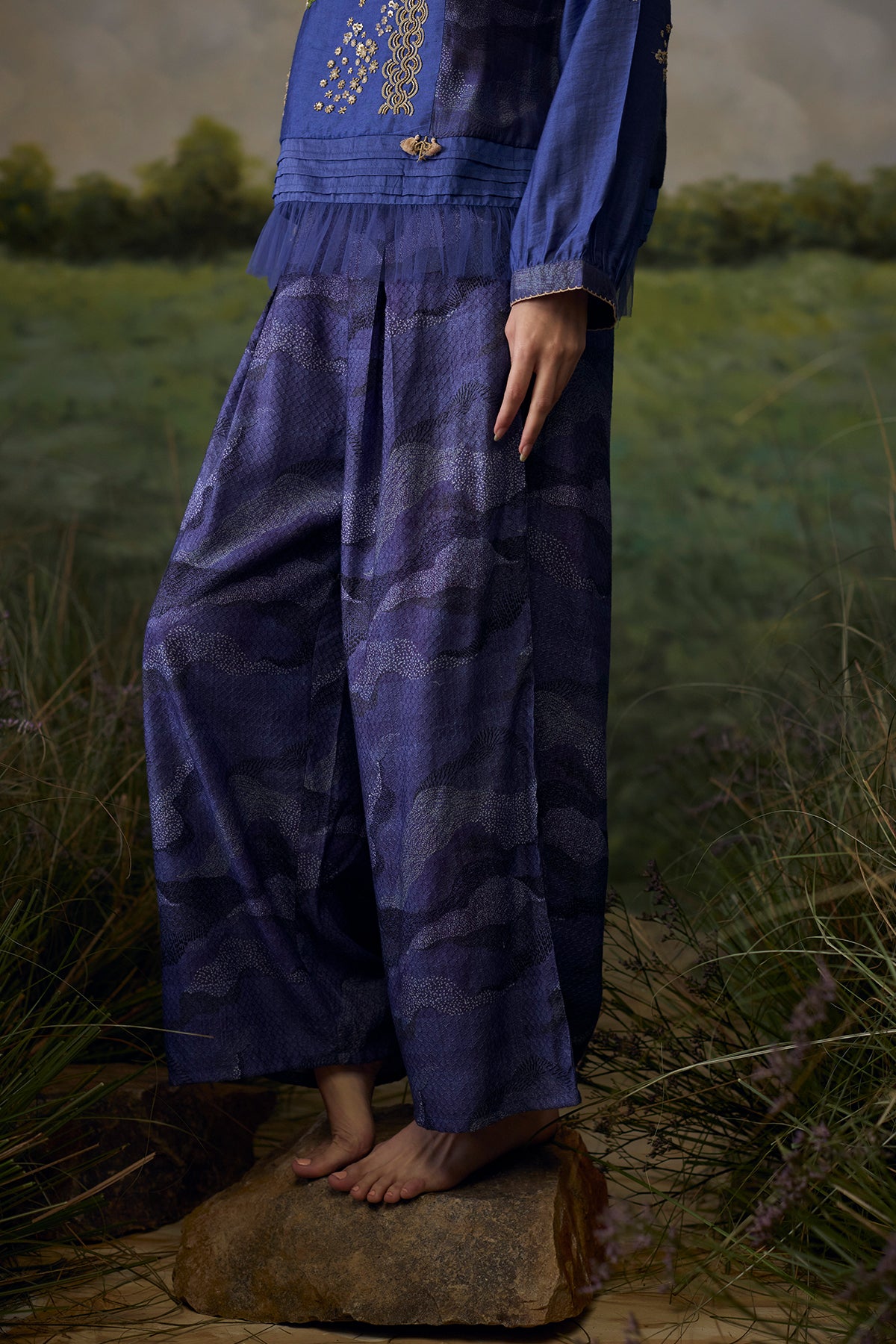 Mystic blue embroidered top