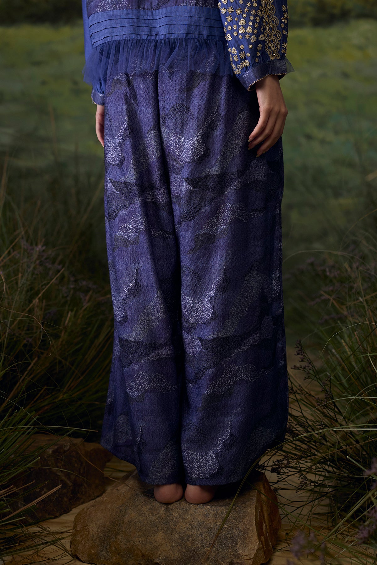 Mystic blue embroidered top