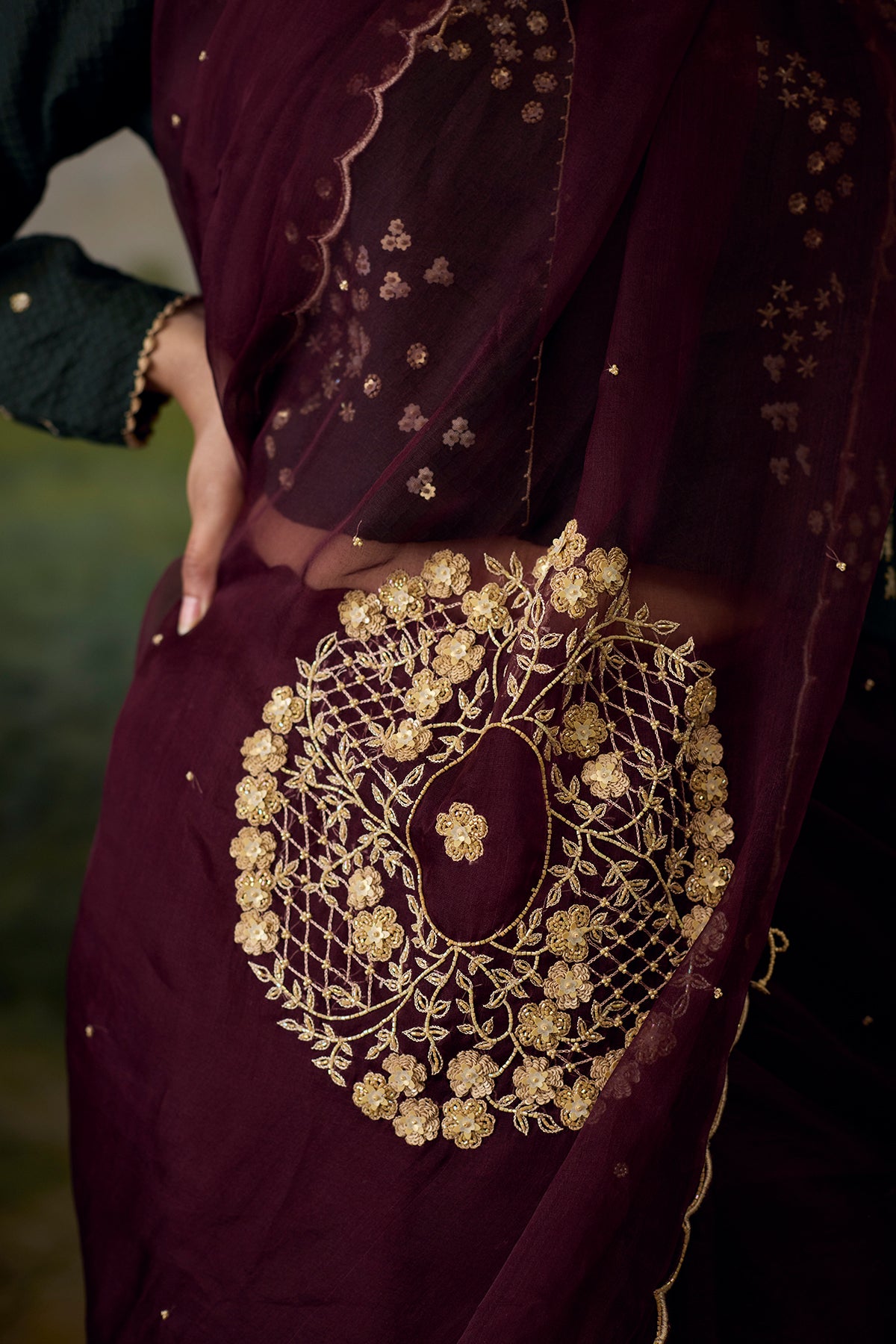 Crimson embroidered saree