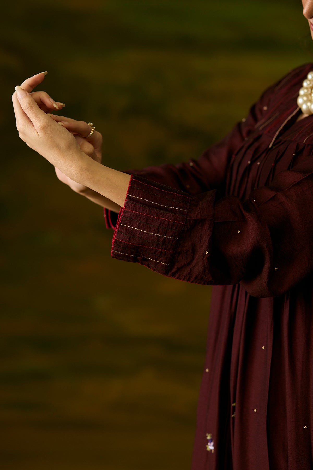 Crimson smocked kurta