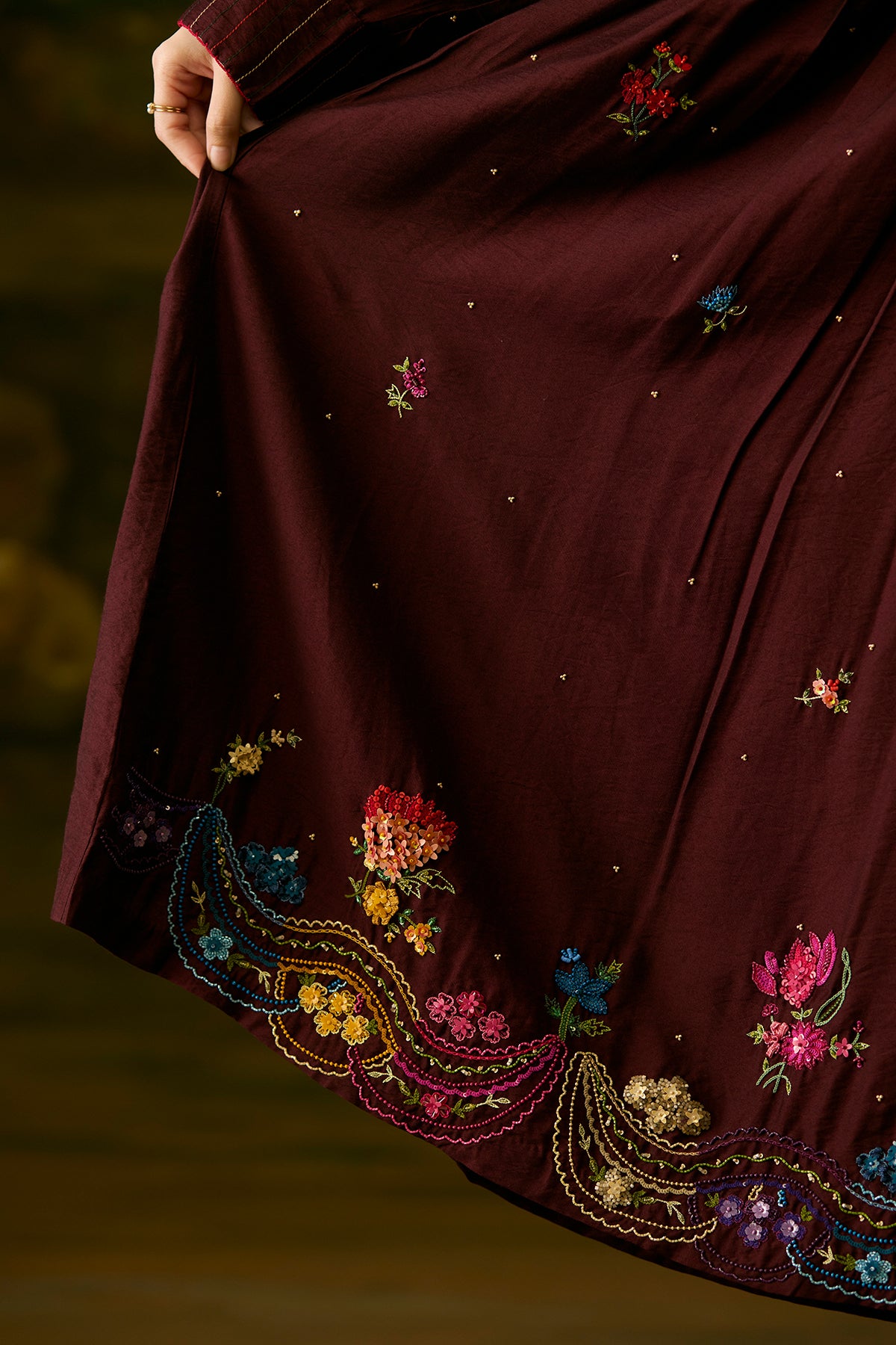 Crimson smocked kurta