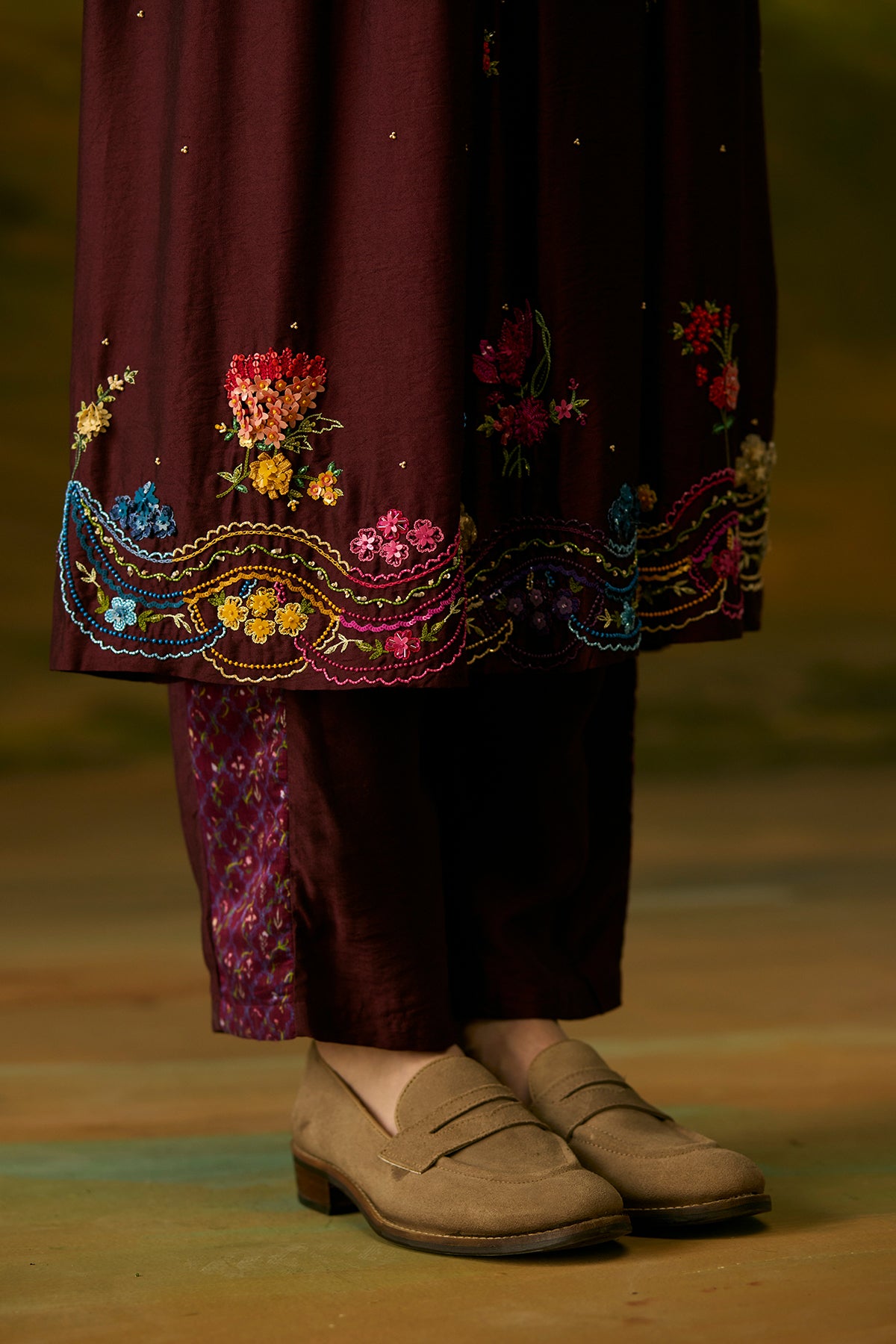 Crimson smocked kurta