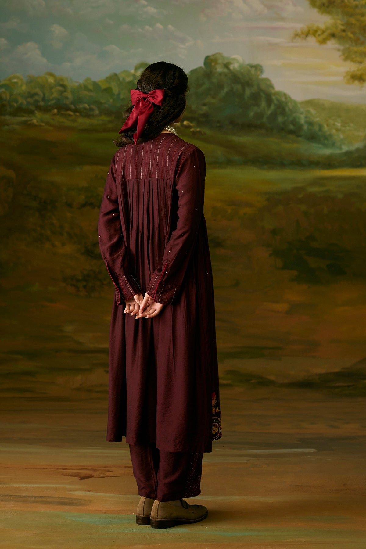 Crimson smocked kurta
