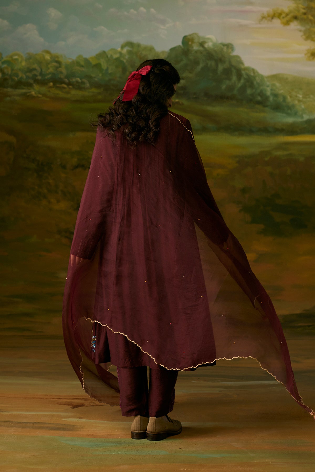 Crimson smocked kurta