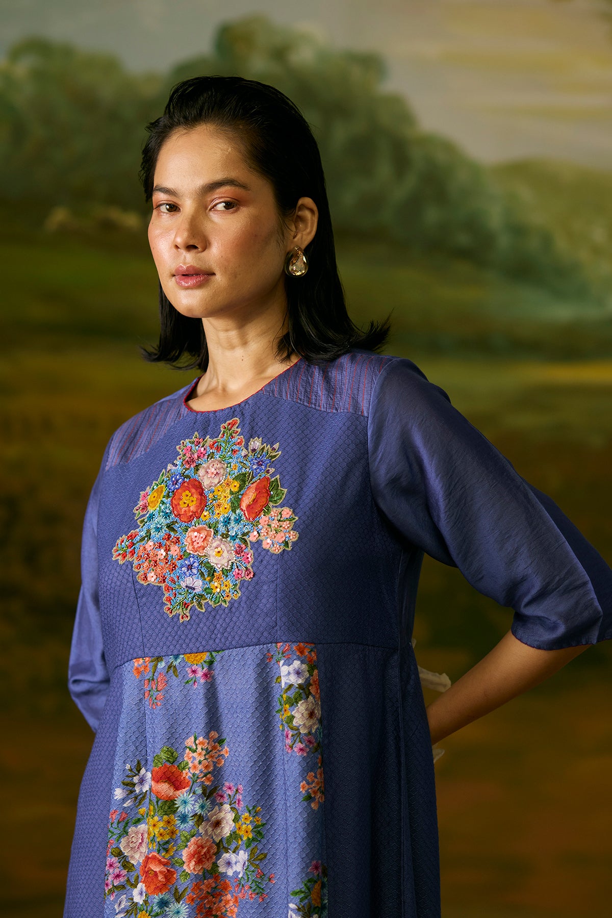 Mystic blue applique dress
