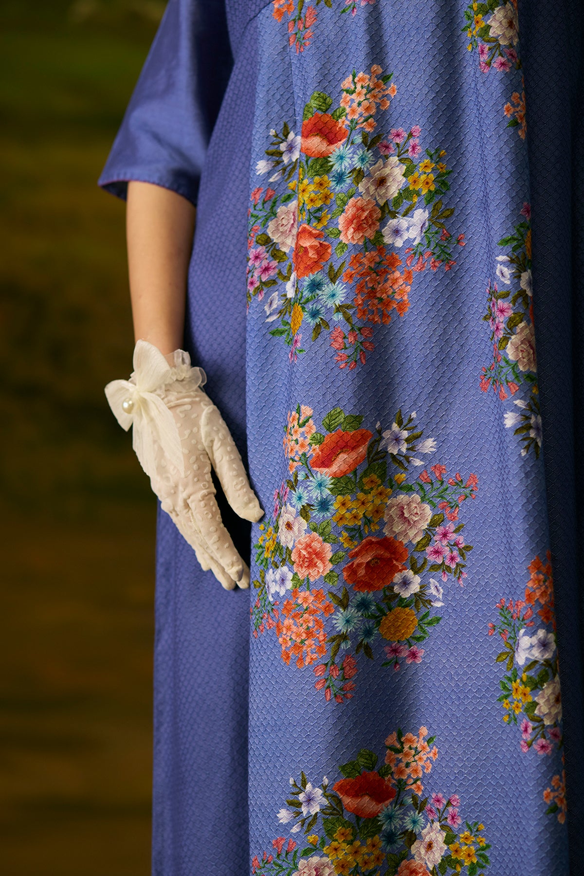 Mystic blue applique dress