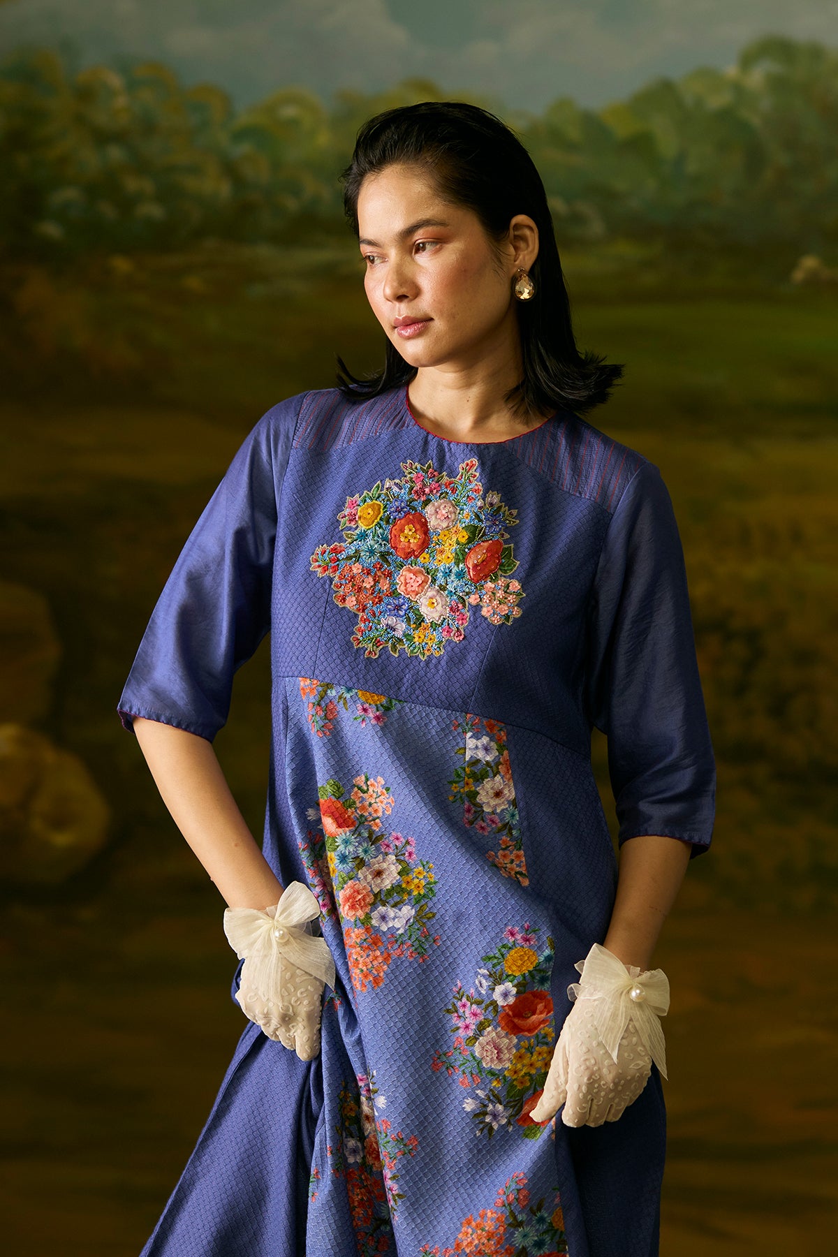 Mystic blue applique dress