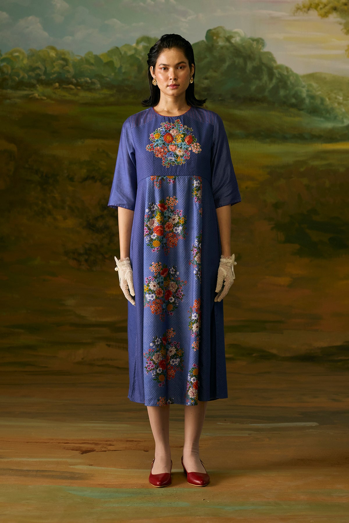 Mystic blue applique dress