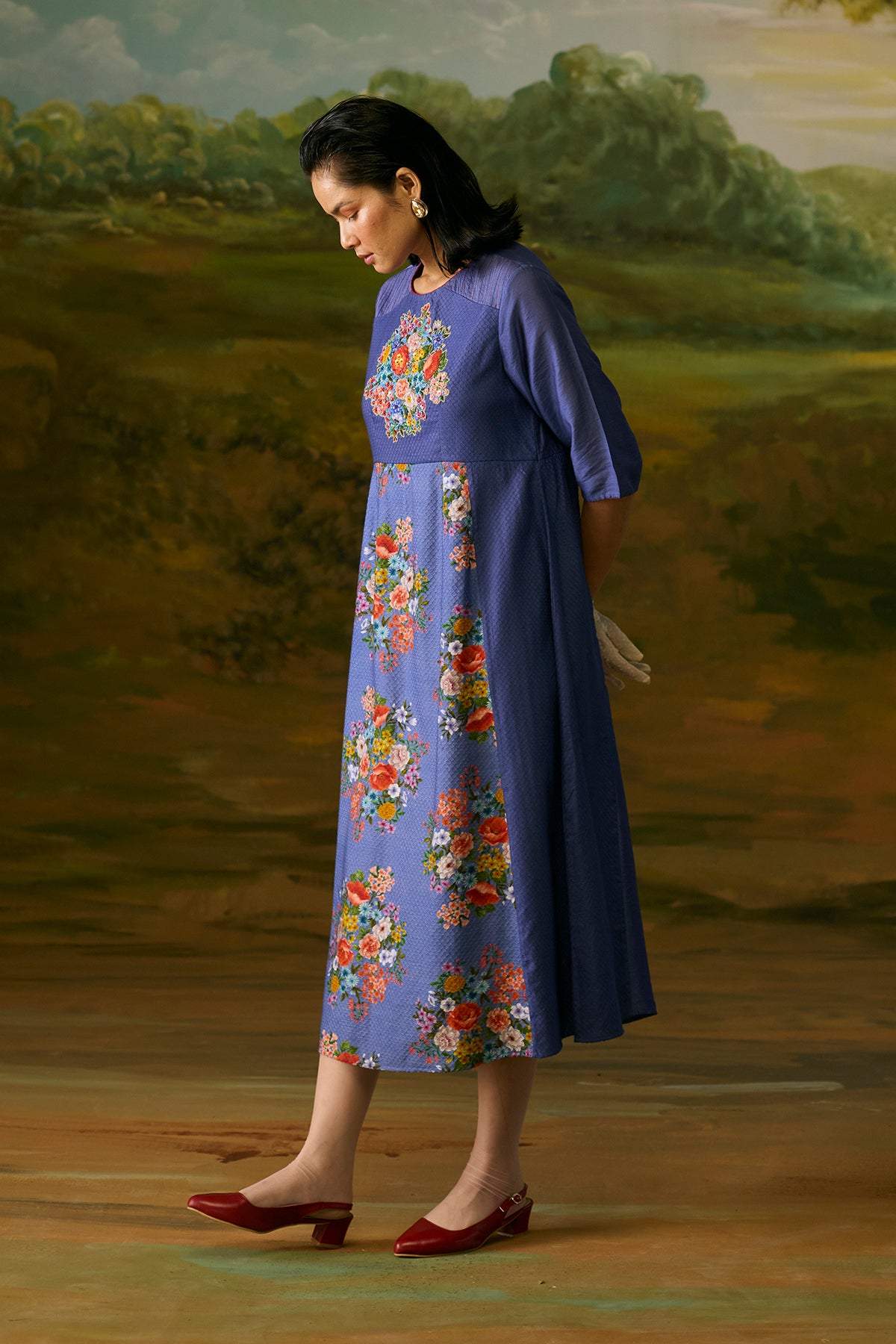 Mystic blue applique dress