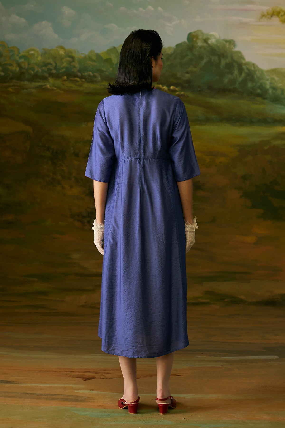 Mystic blue applique dress