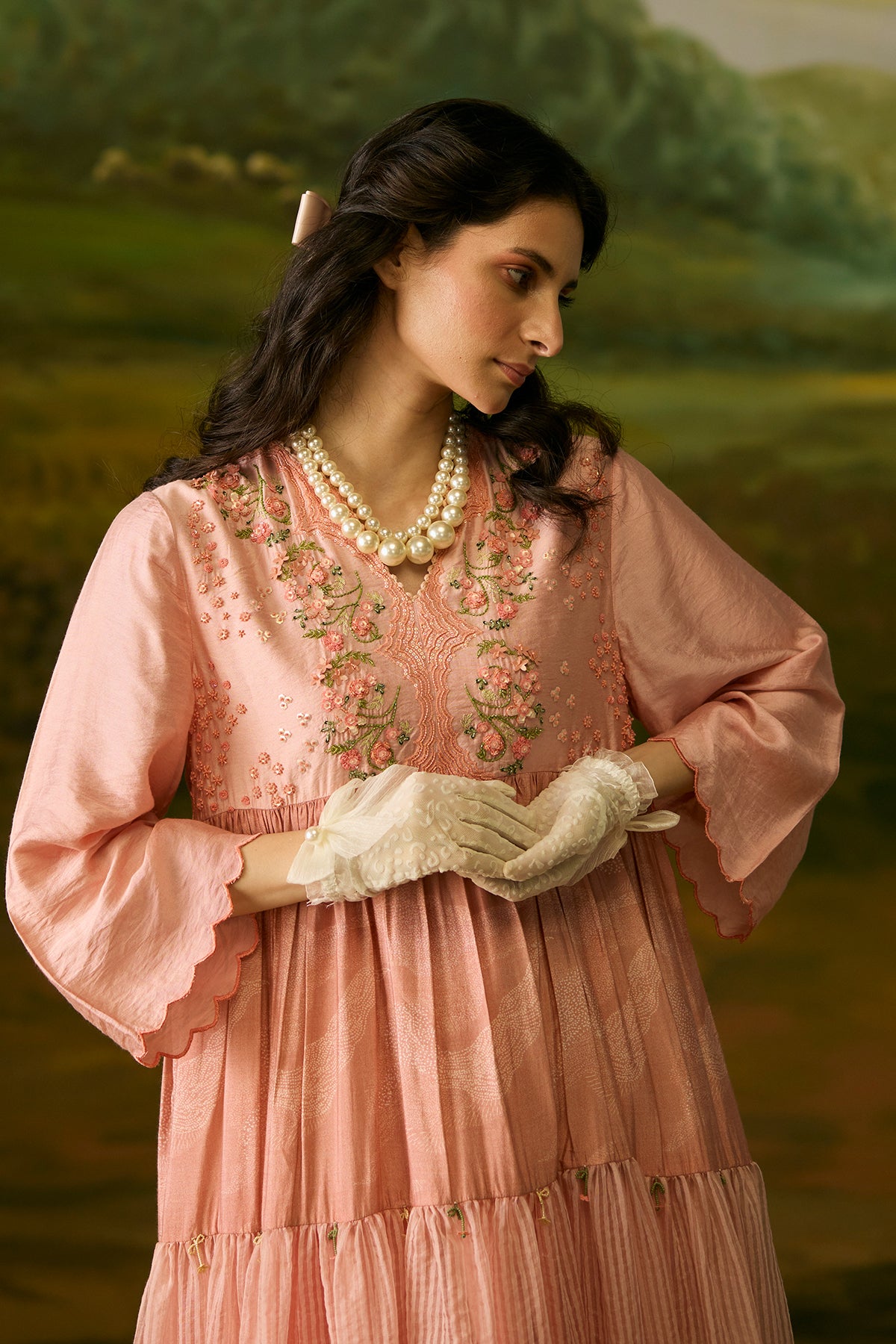 Coral peach embroidered dress