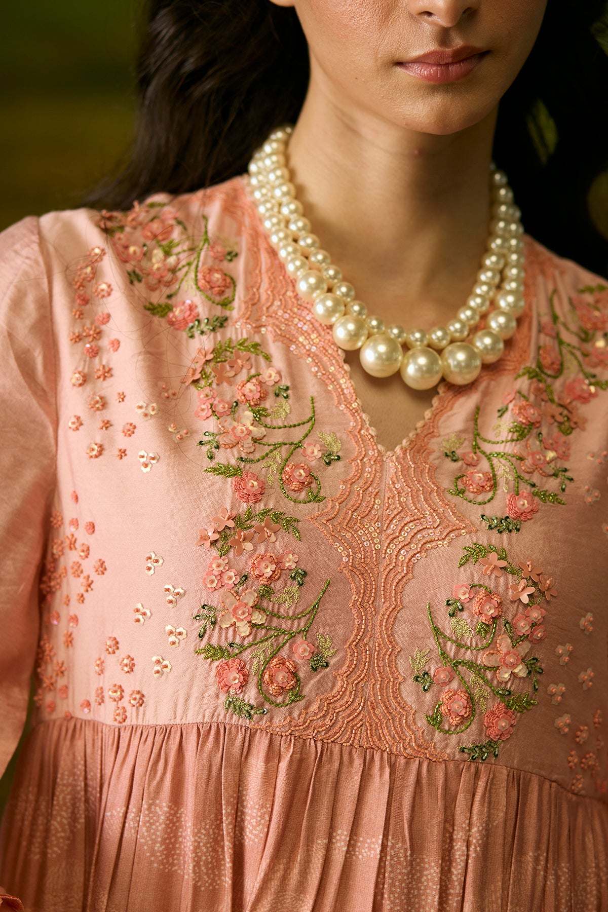 Coral peach embroidered dress