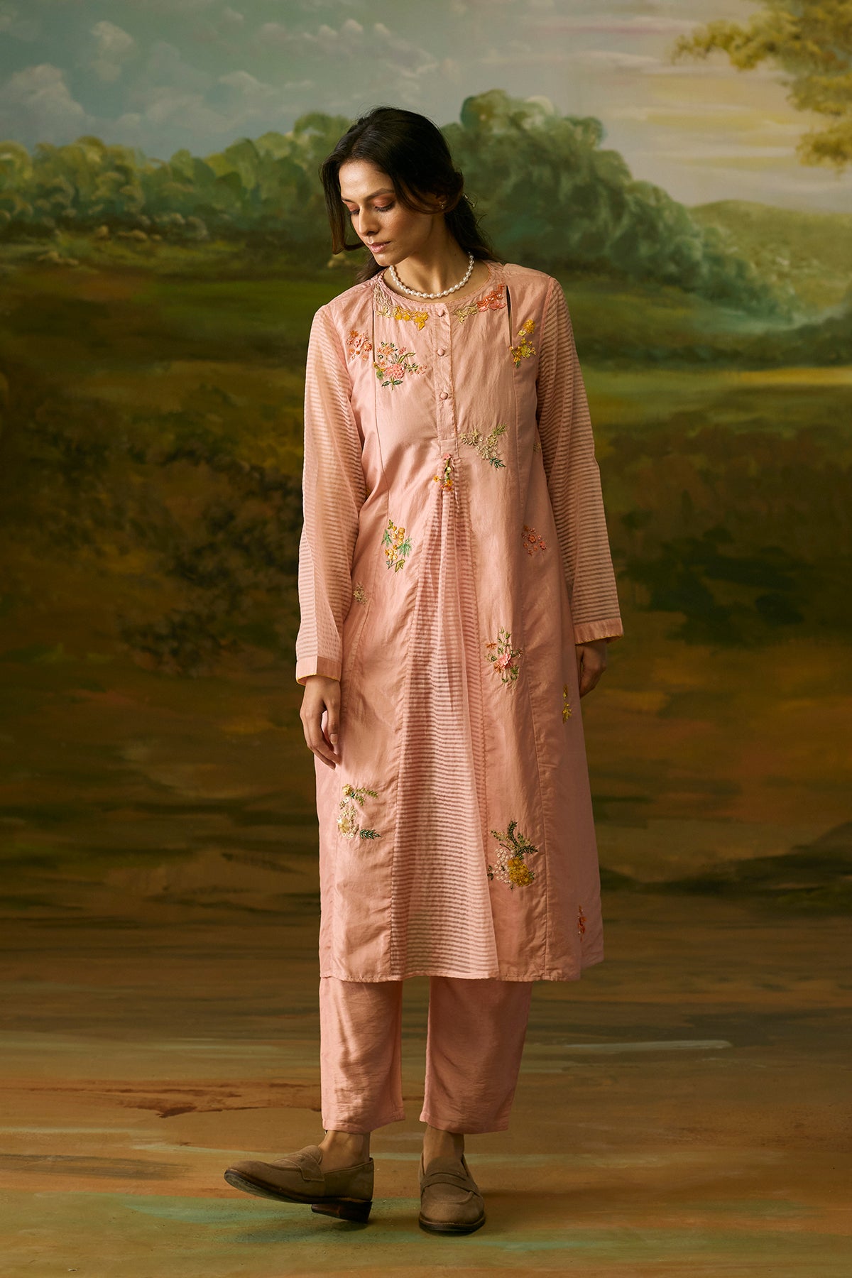Coral peach embroidered kurta