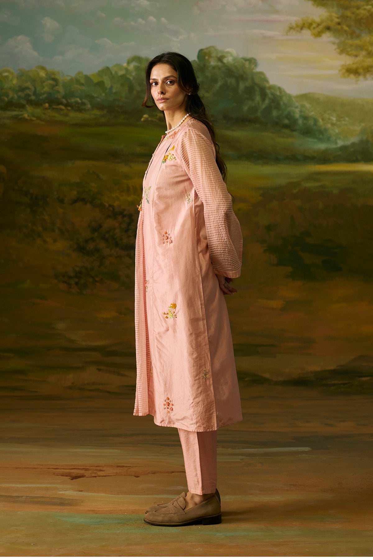 Coral peach embroidered kurta