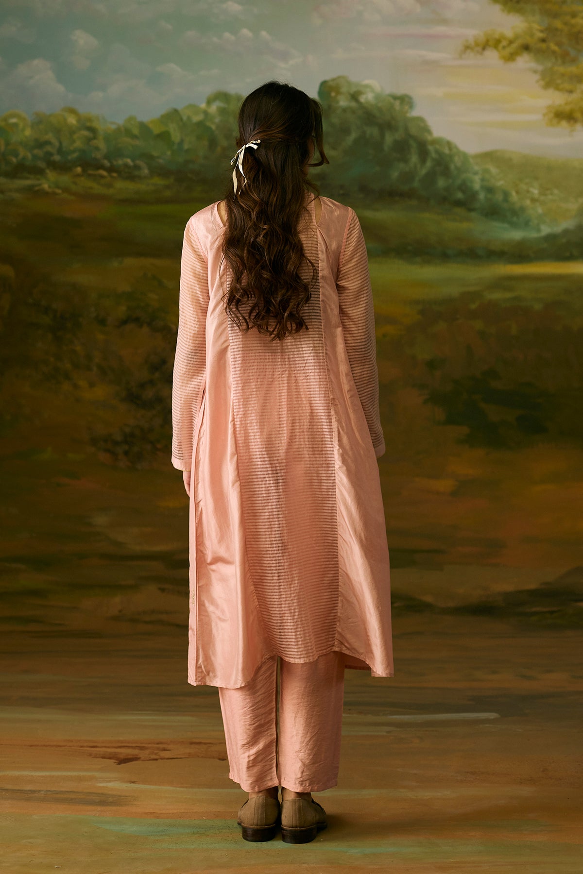 Coral peach embroidered kurta