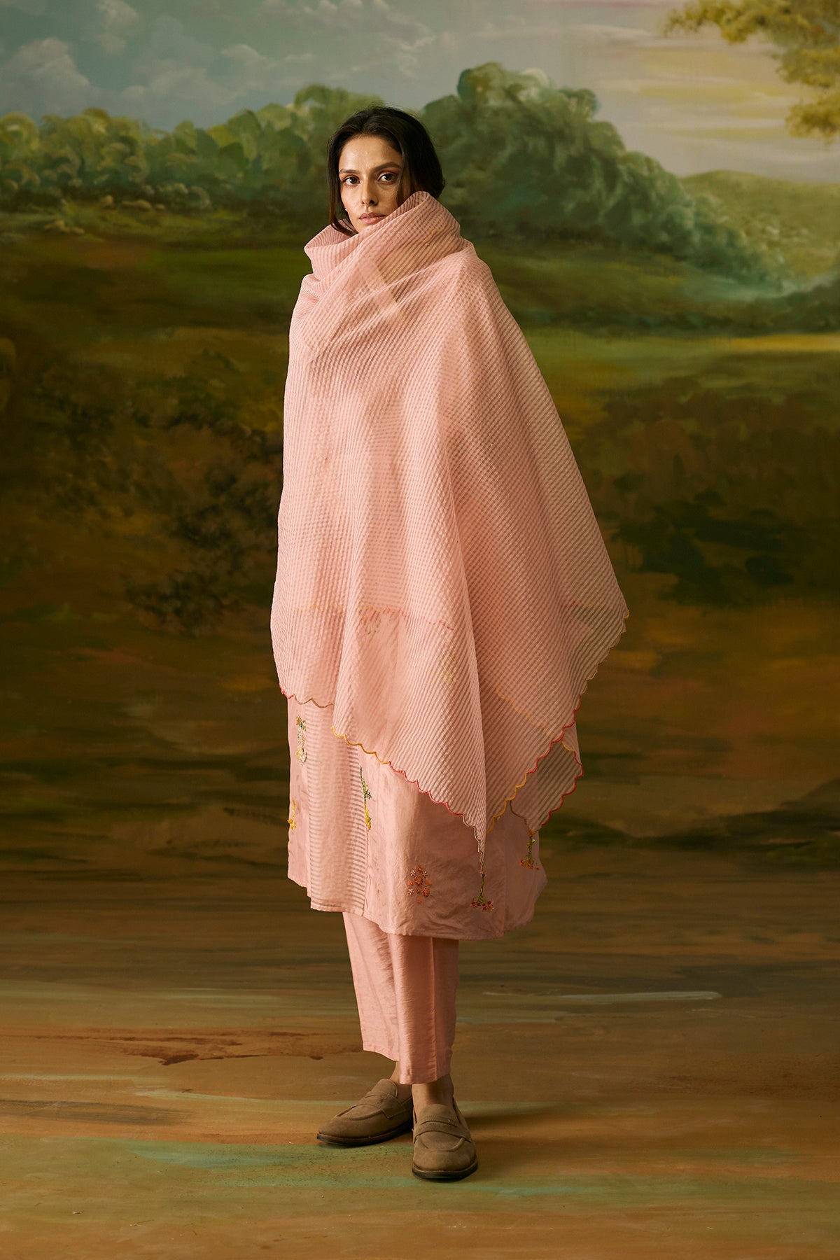 Coral peach embroidered kurta