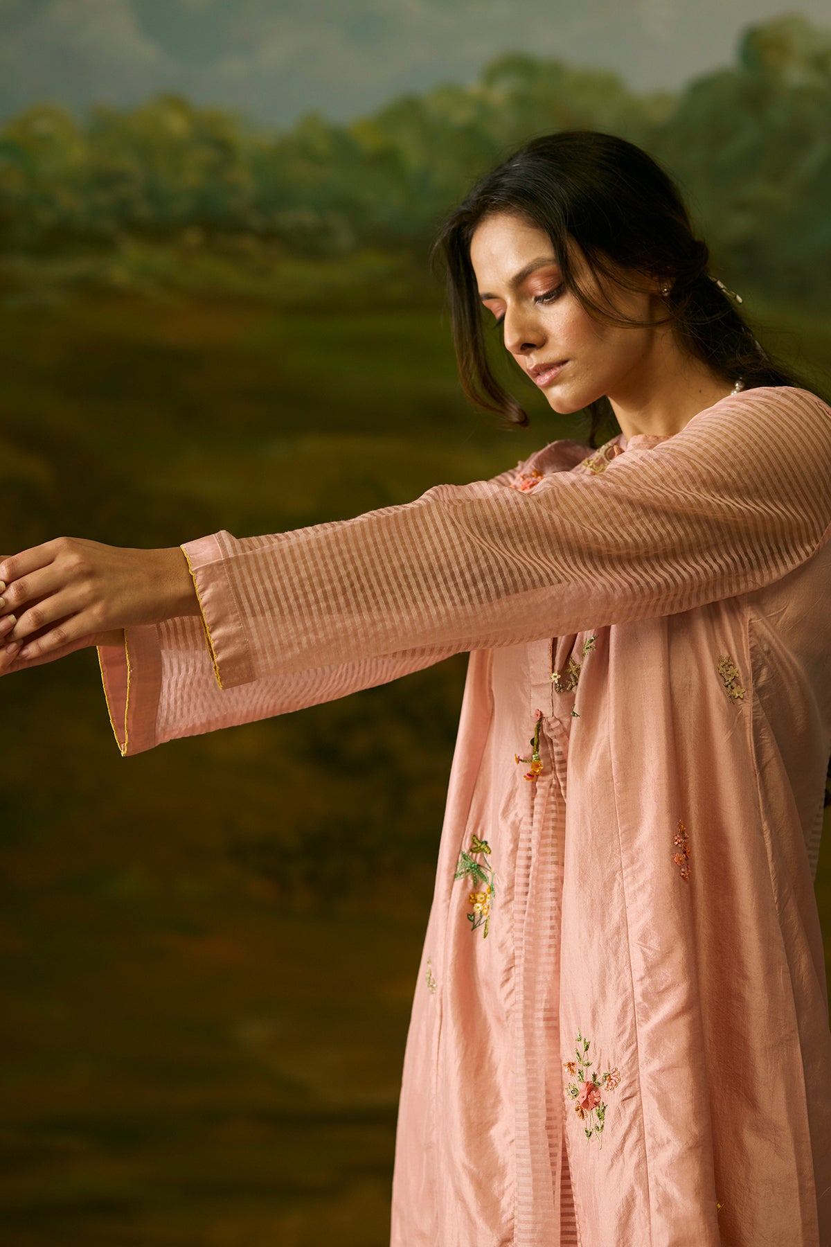 Coral peach embroidered kurta