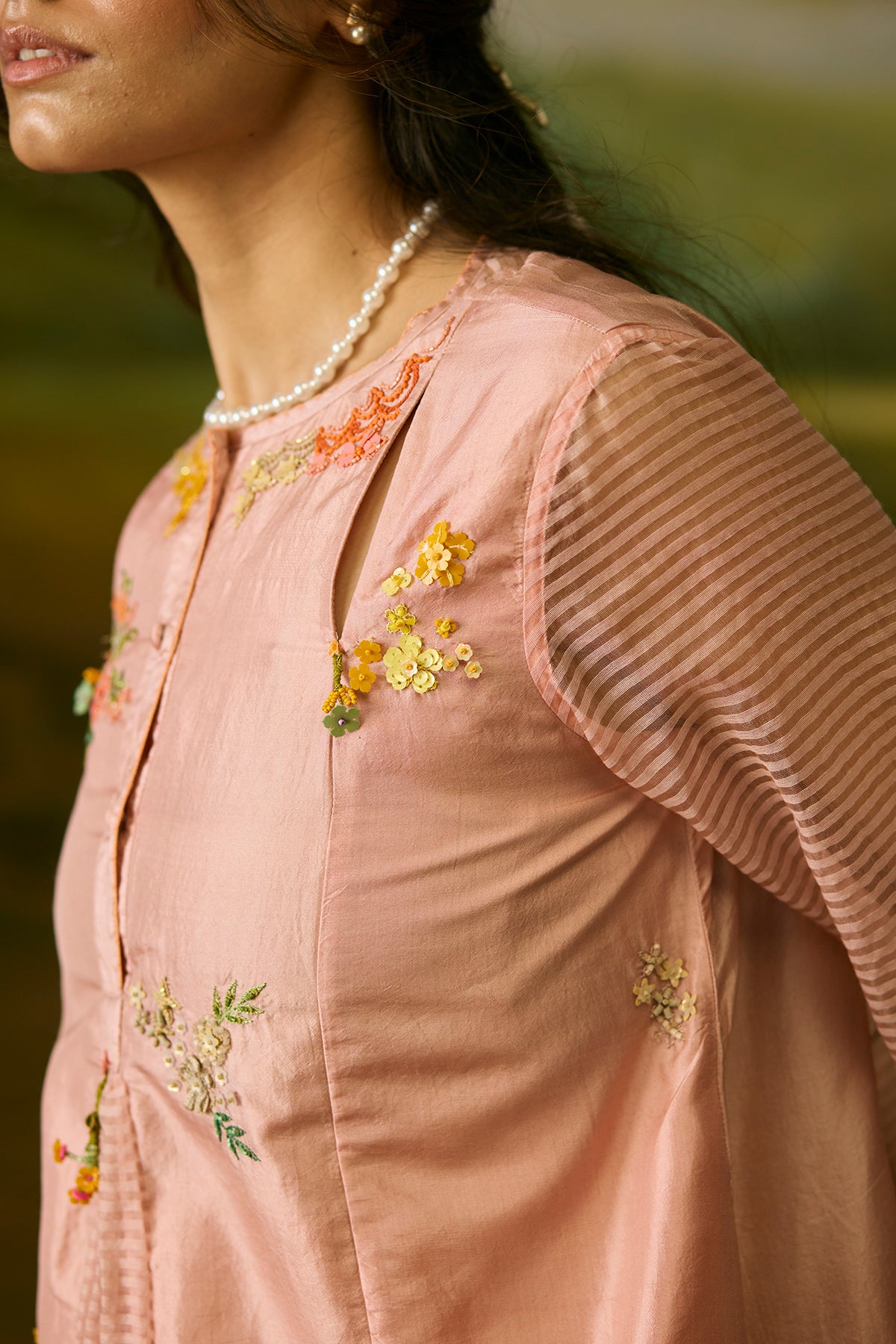 Coral peach embroidered kurta
