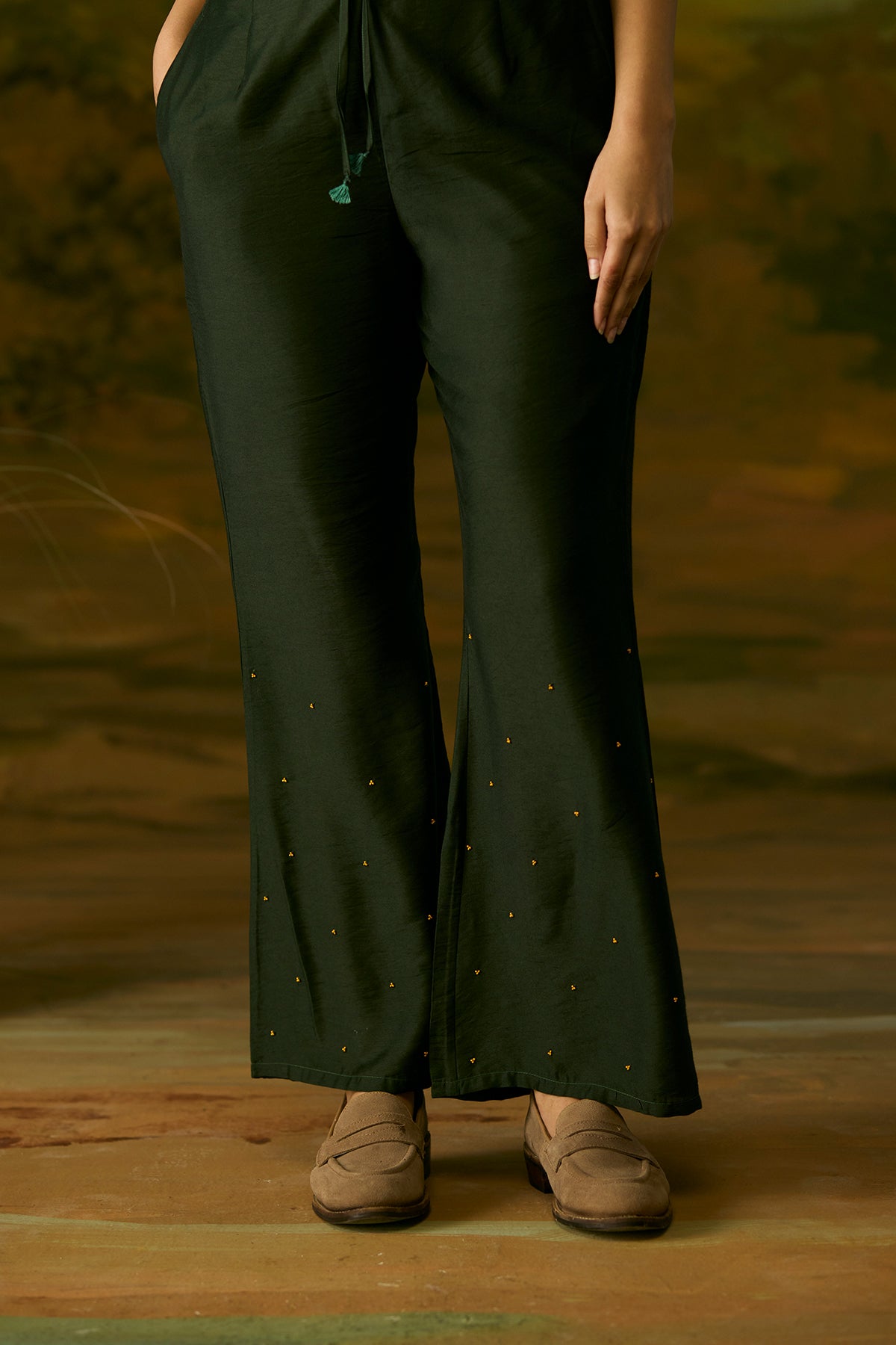 forest green embroidered top
