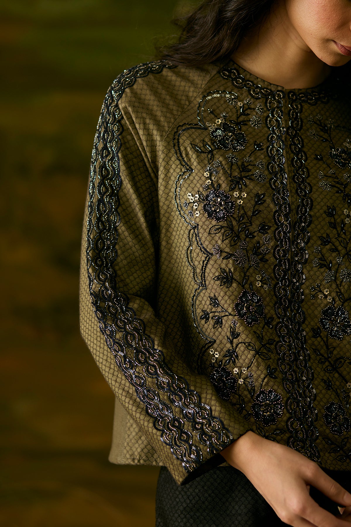 Dusty Grey Embroidered Top