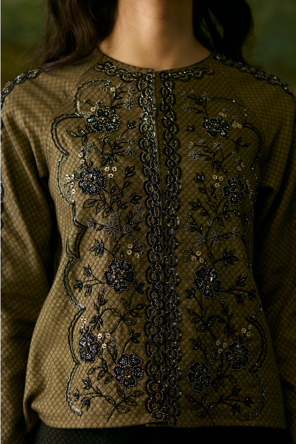 Dusty Grey Embroidered Top