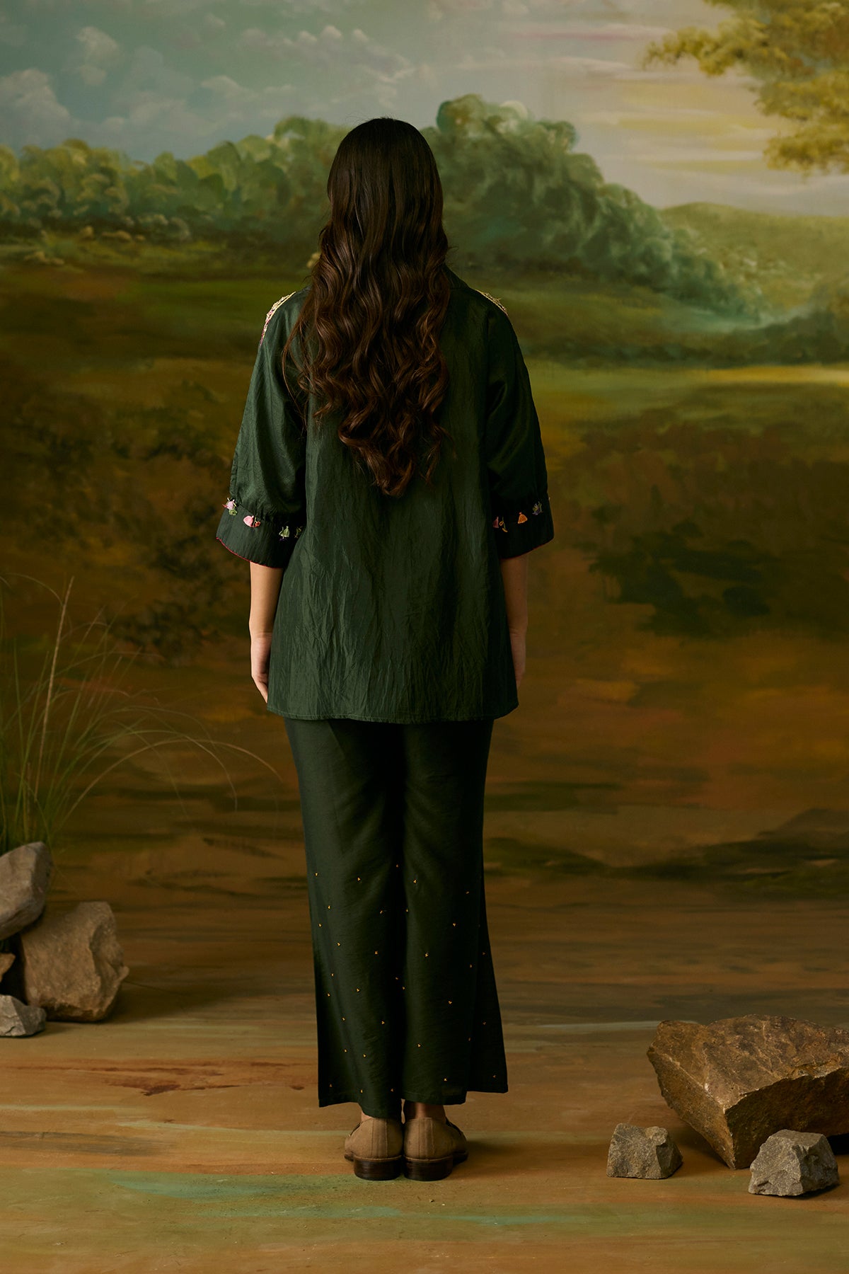 forest green embroidered top