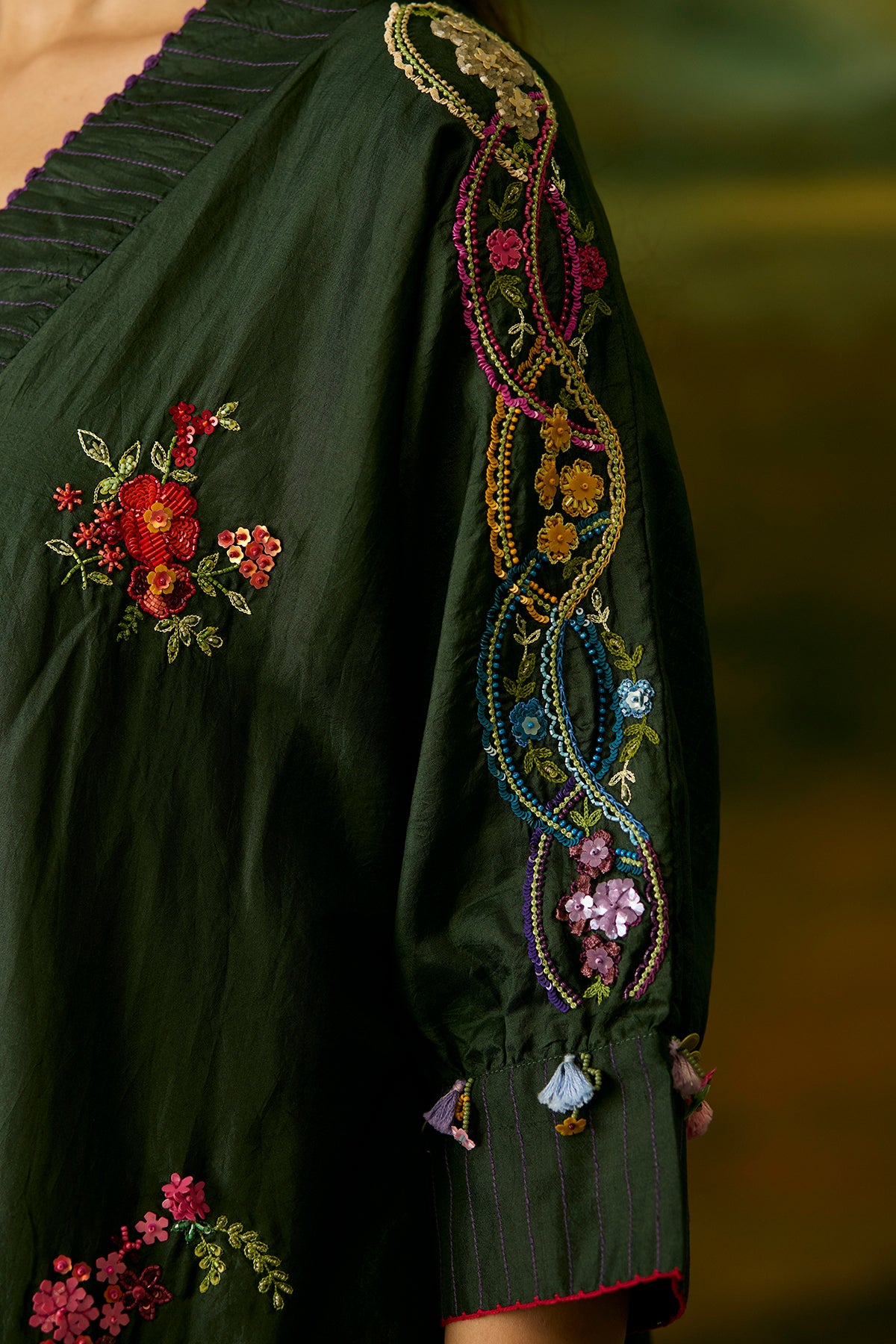 forest green embroidered top