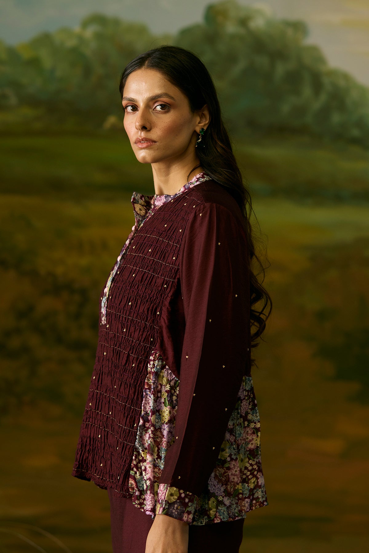 Crimson smocked top
