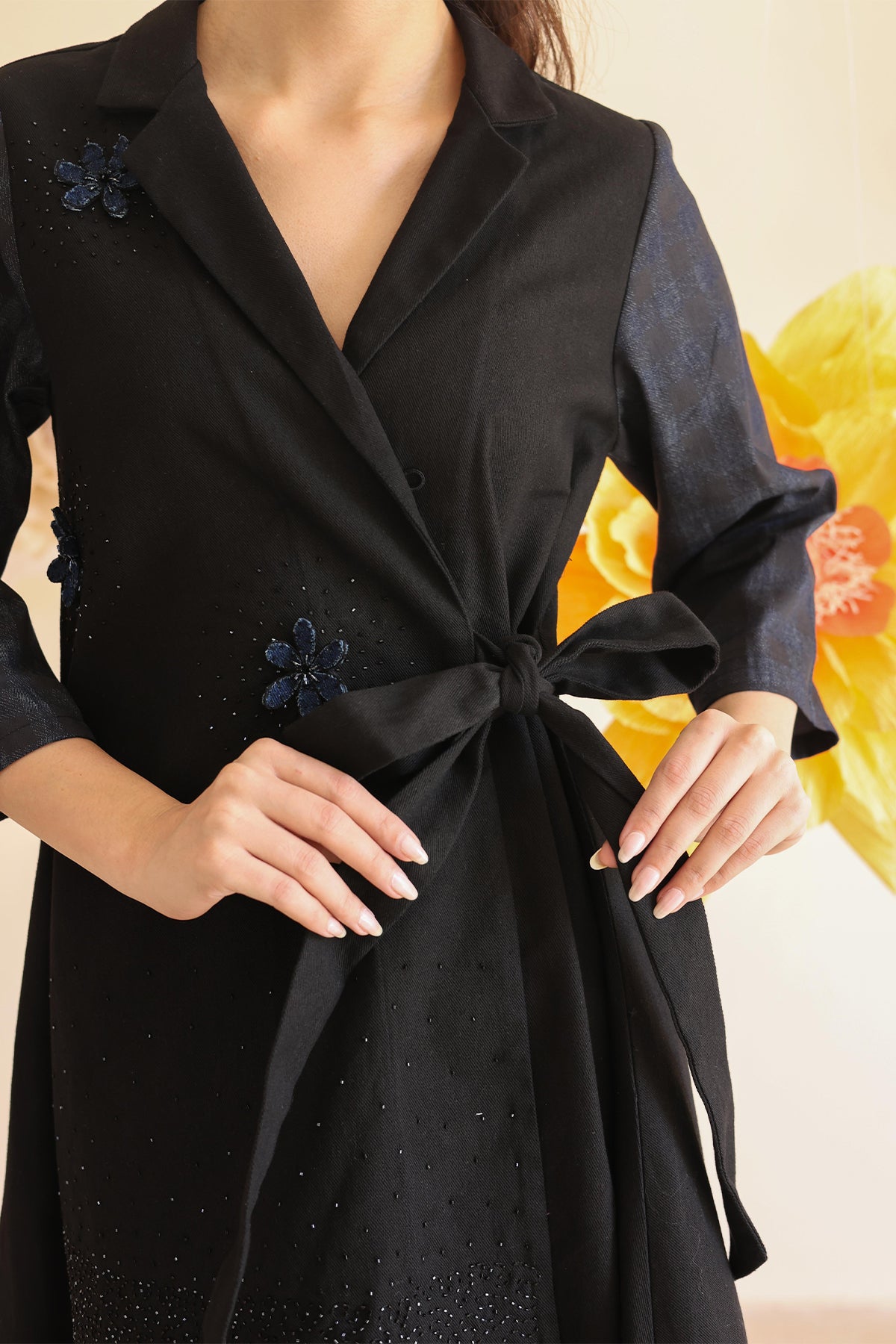 Coal Checkered Wrap Dress