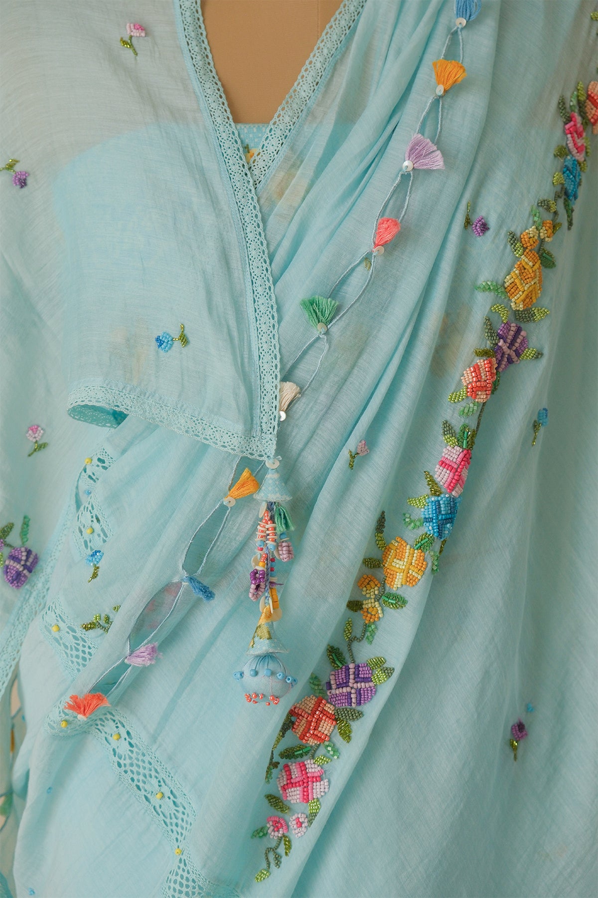 Azure Floral Beaded Saree