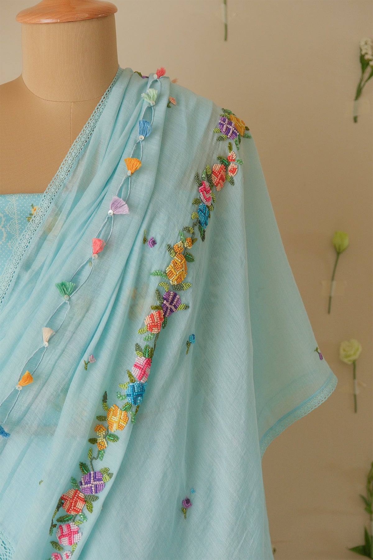 Azure Floral Beaded Saree