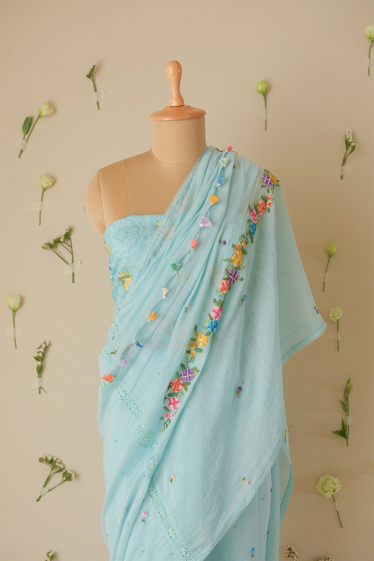 Azure Floral Beaded Saree