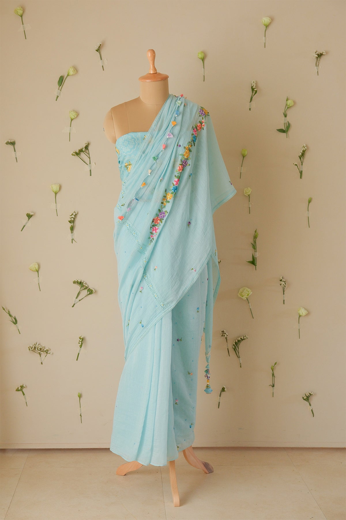 Azure Floral Beaded Saree