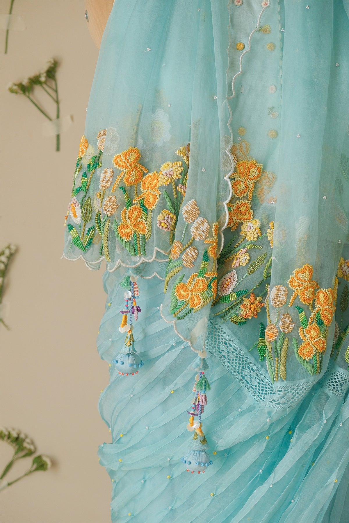 Azure Smocked Saree