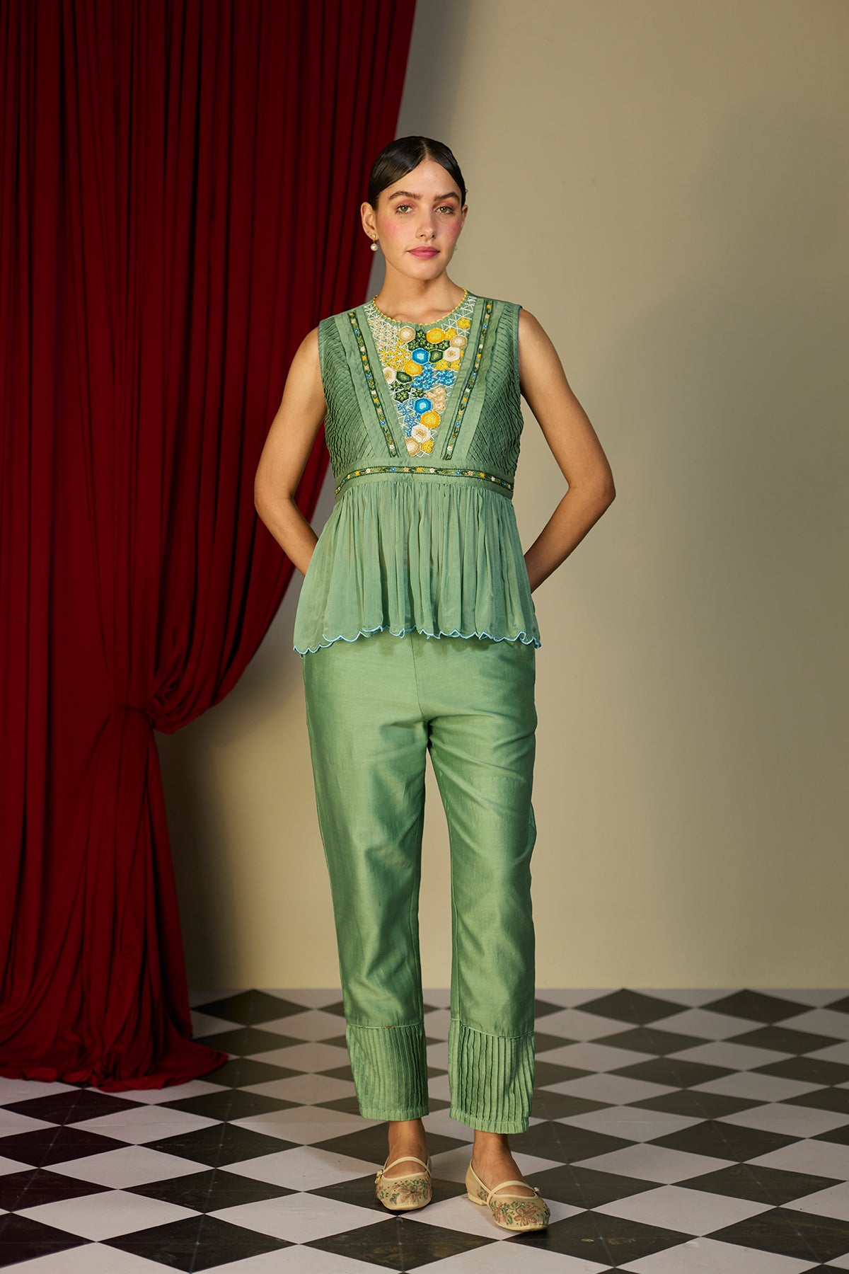 Verdant Green Gathered Top