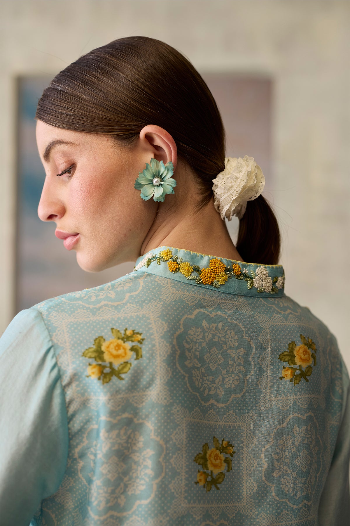 Azure Printed Floral Top