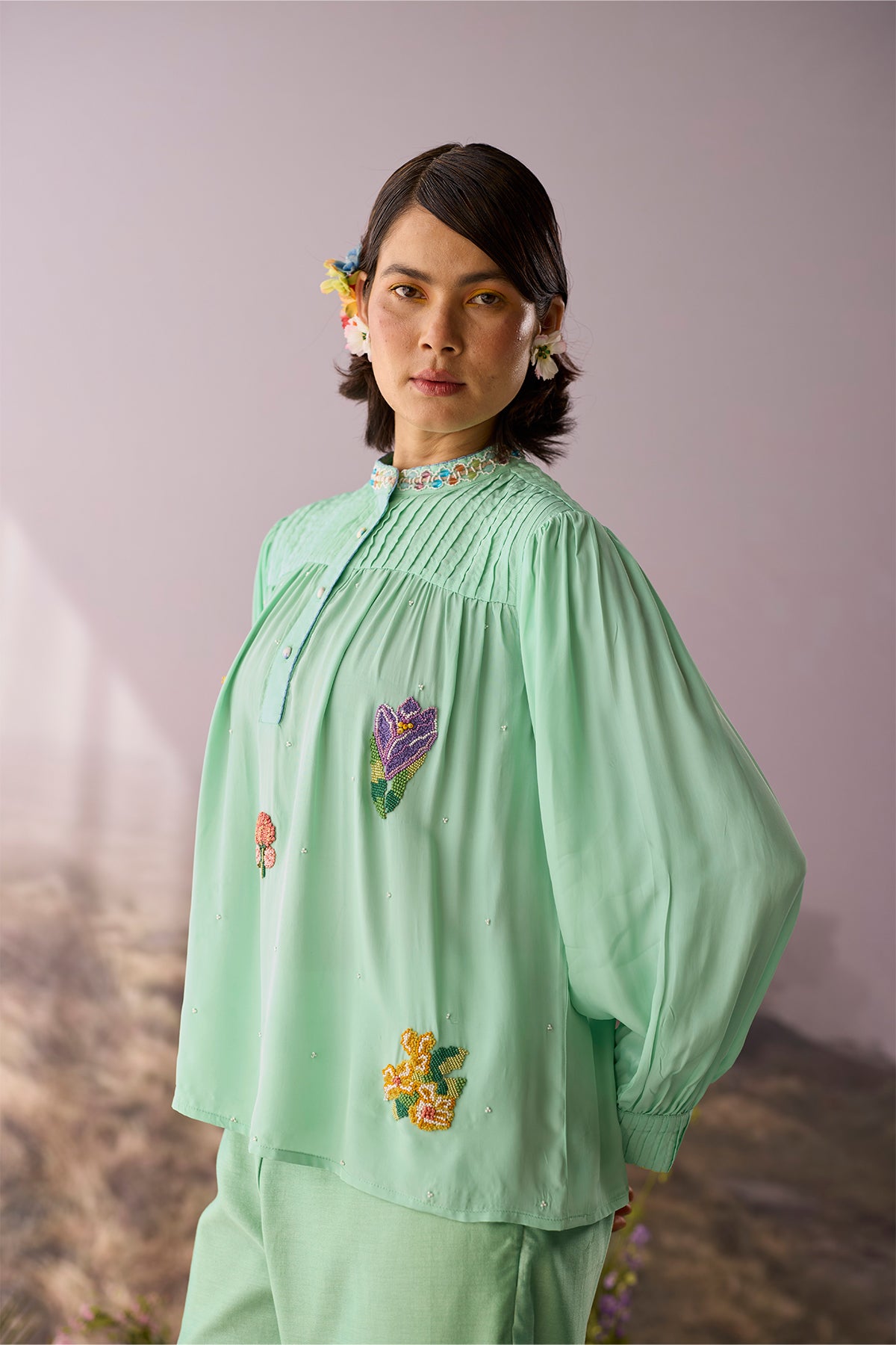 Seaglass Pintuck Top