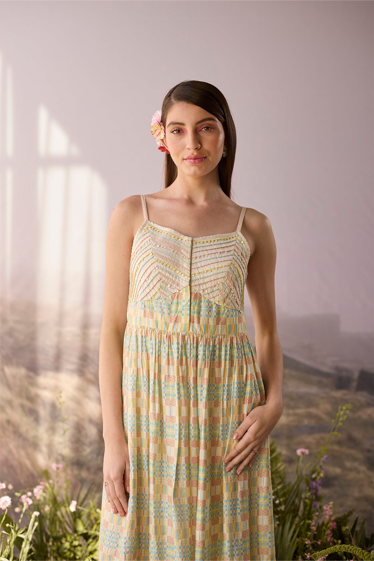 Moonlight Checkered Maxi Dress