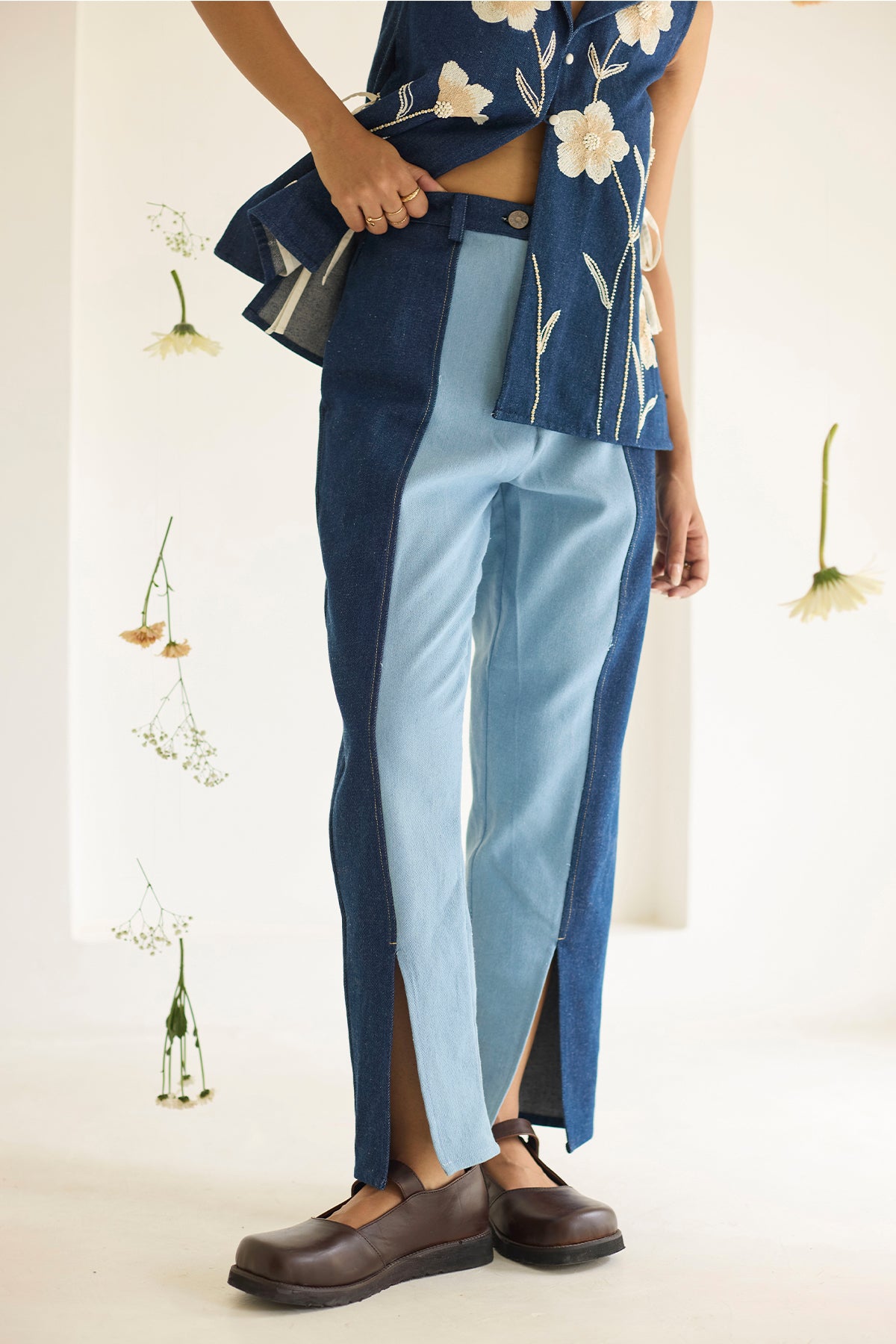 Navy Blue Floral Denim Jacket