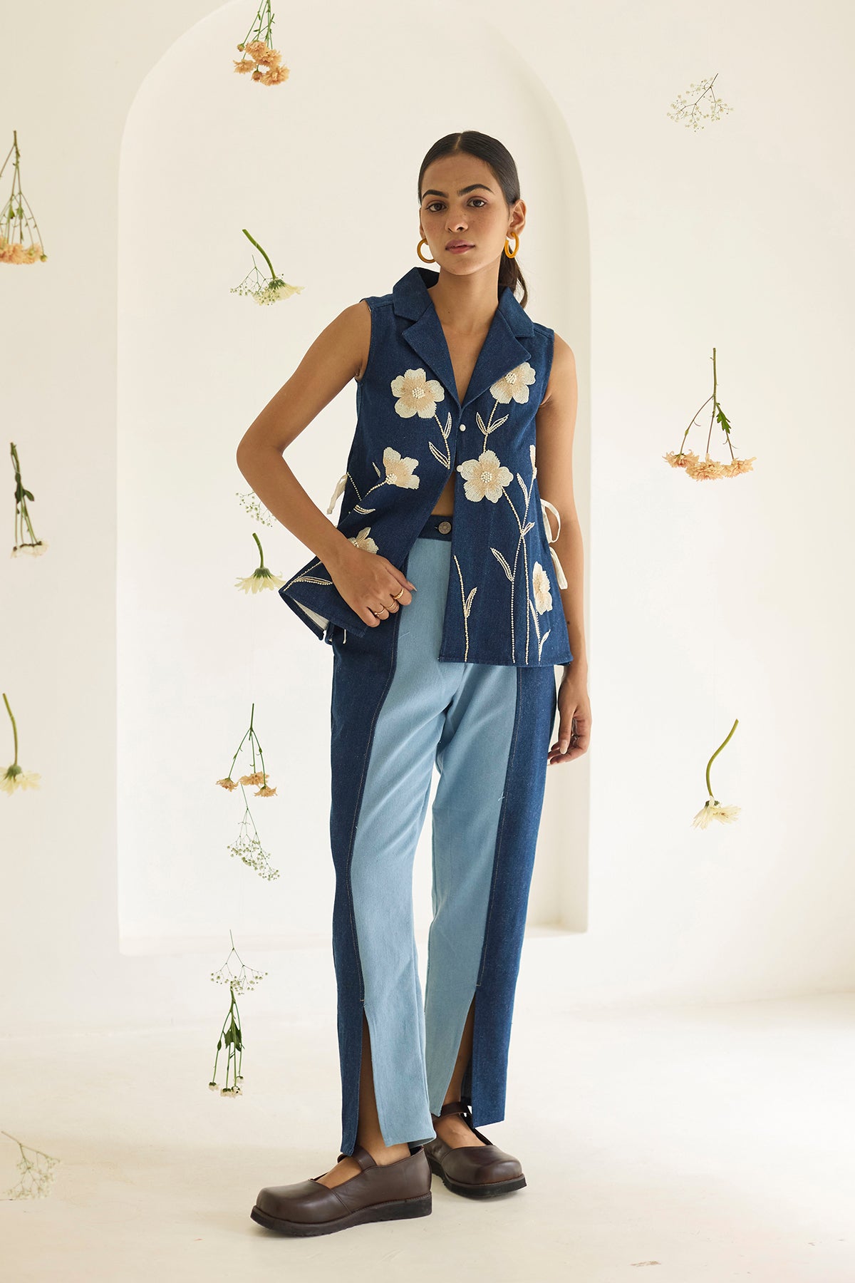 Navy Blue Floral Denim Jacket