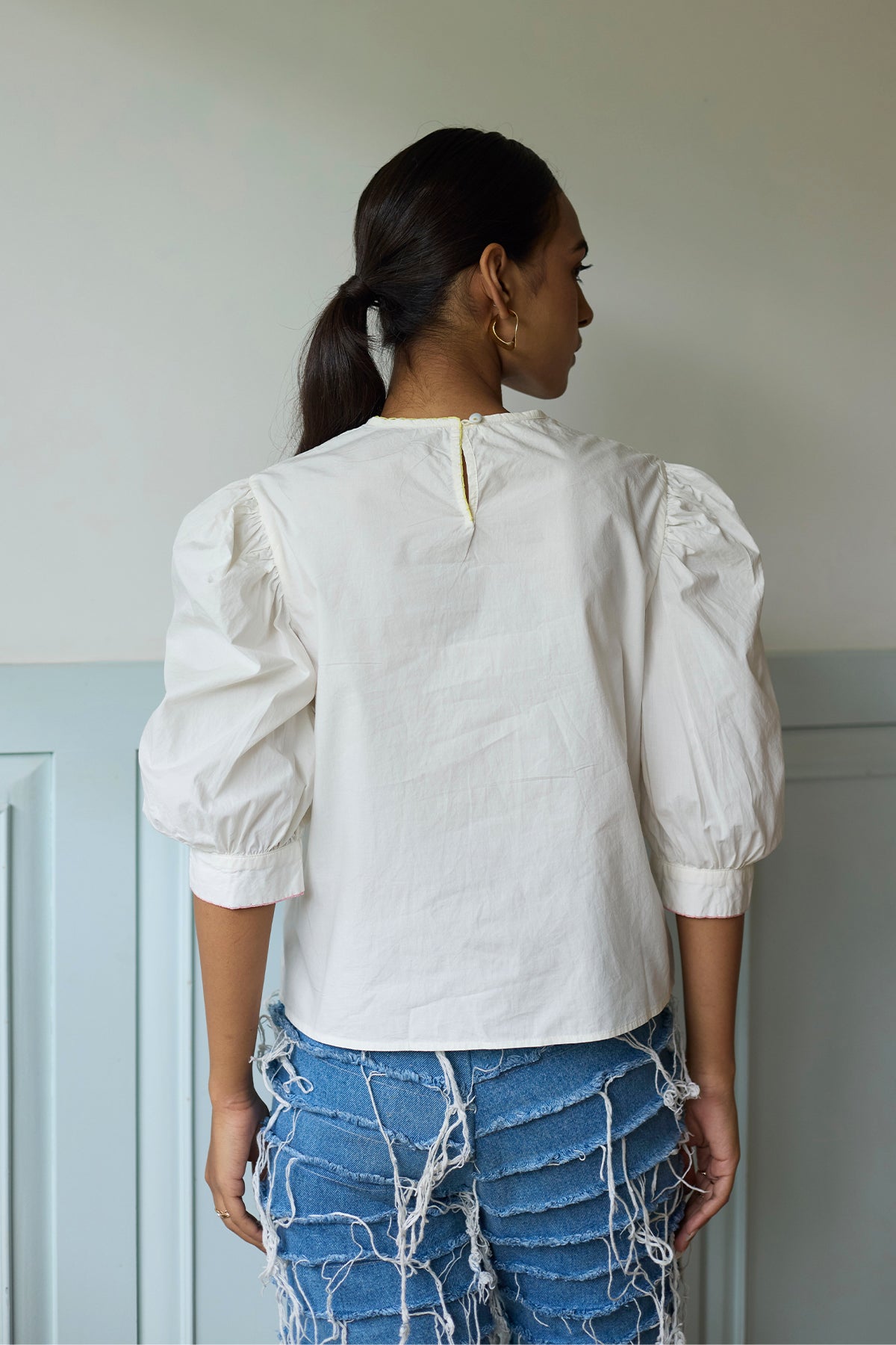 White Embroidered Cropped Top