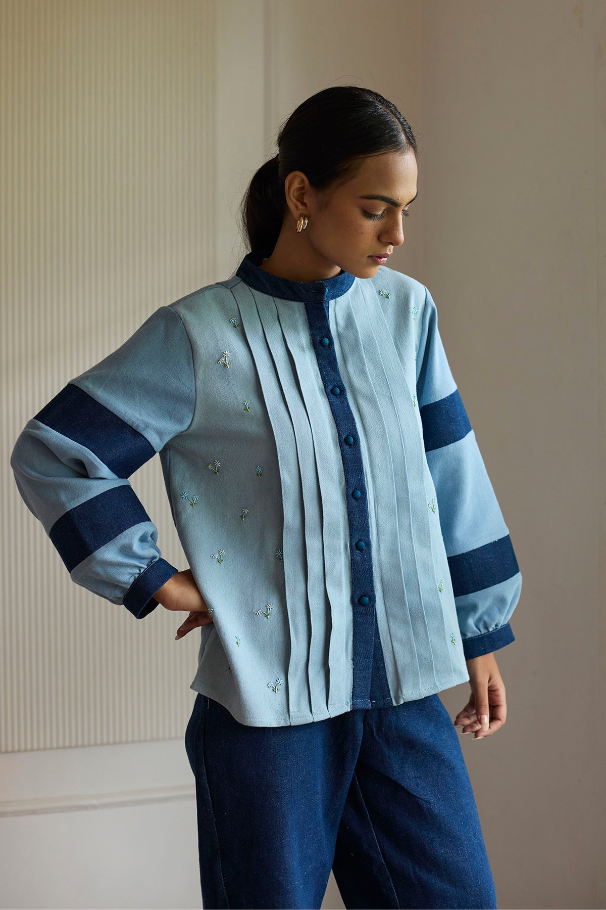 Soft Blue Pintuck Shirt
