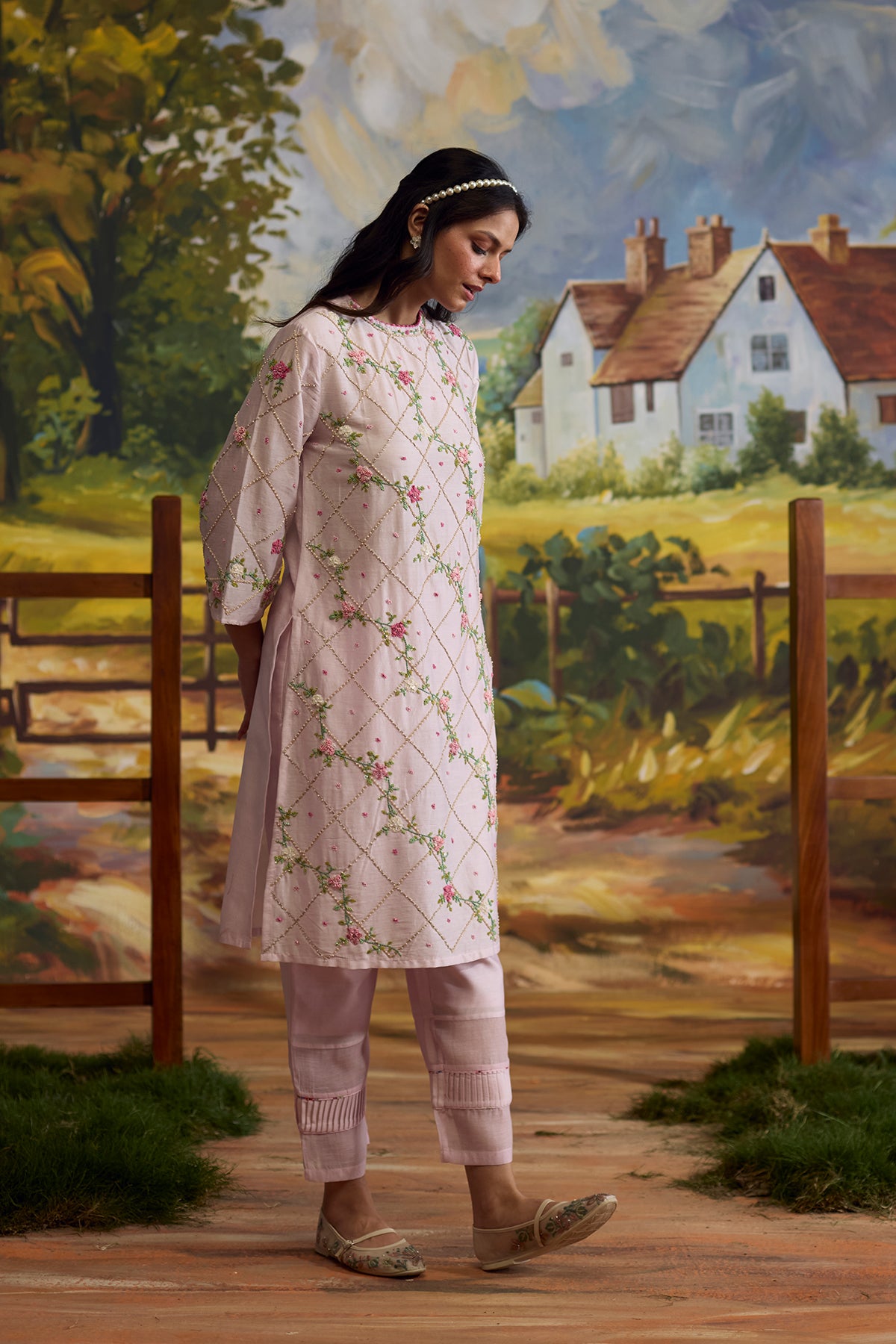 Lavender Embroidered Kurta Set