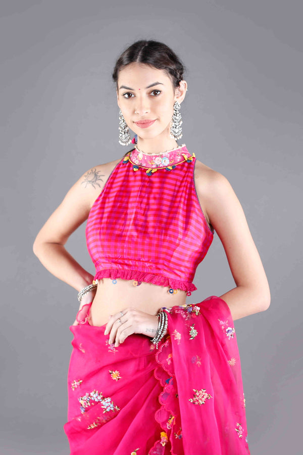 Rani Pink Checks Silk Blouse