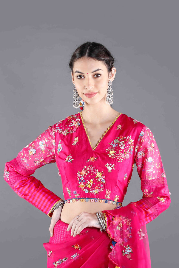 Kamal Pink Embroidered Silk Blouse