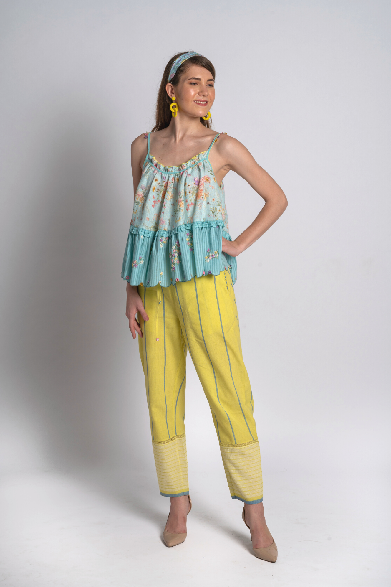 Amrit Floral Top With Lime Stripe Pants