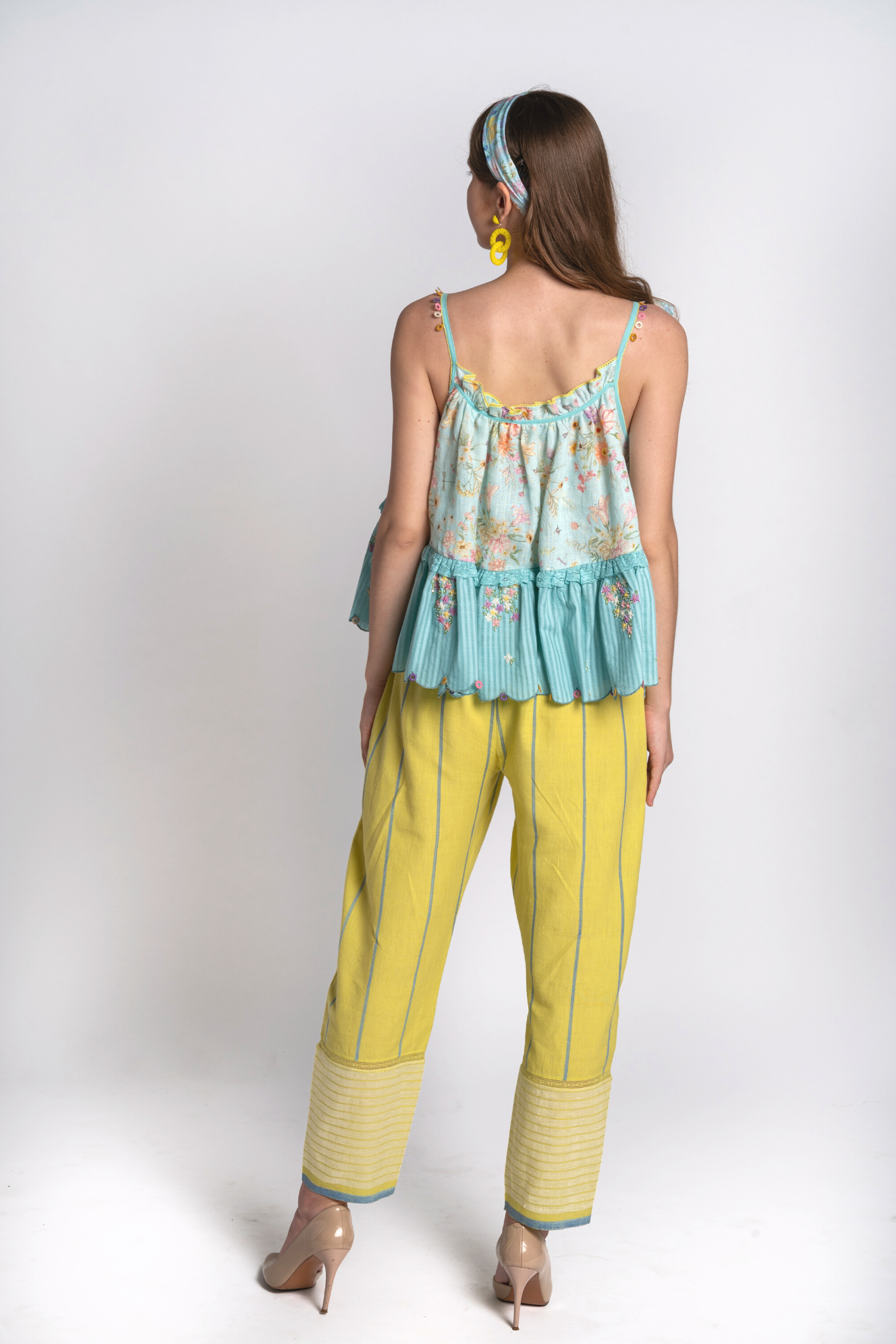 Amrit Floral Top With Lime Stripe Pants