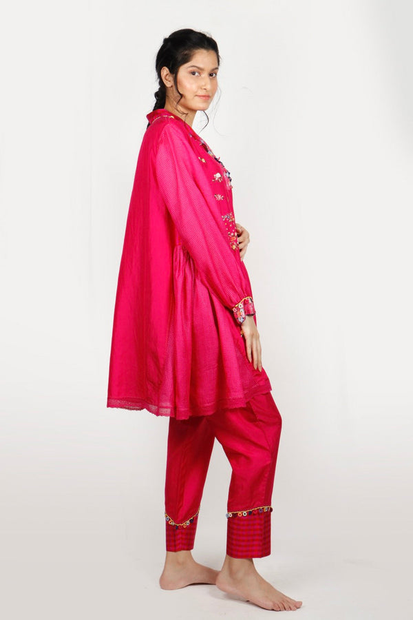 Rani Pink Embroidered Silk Kameez Set
