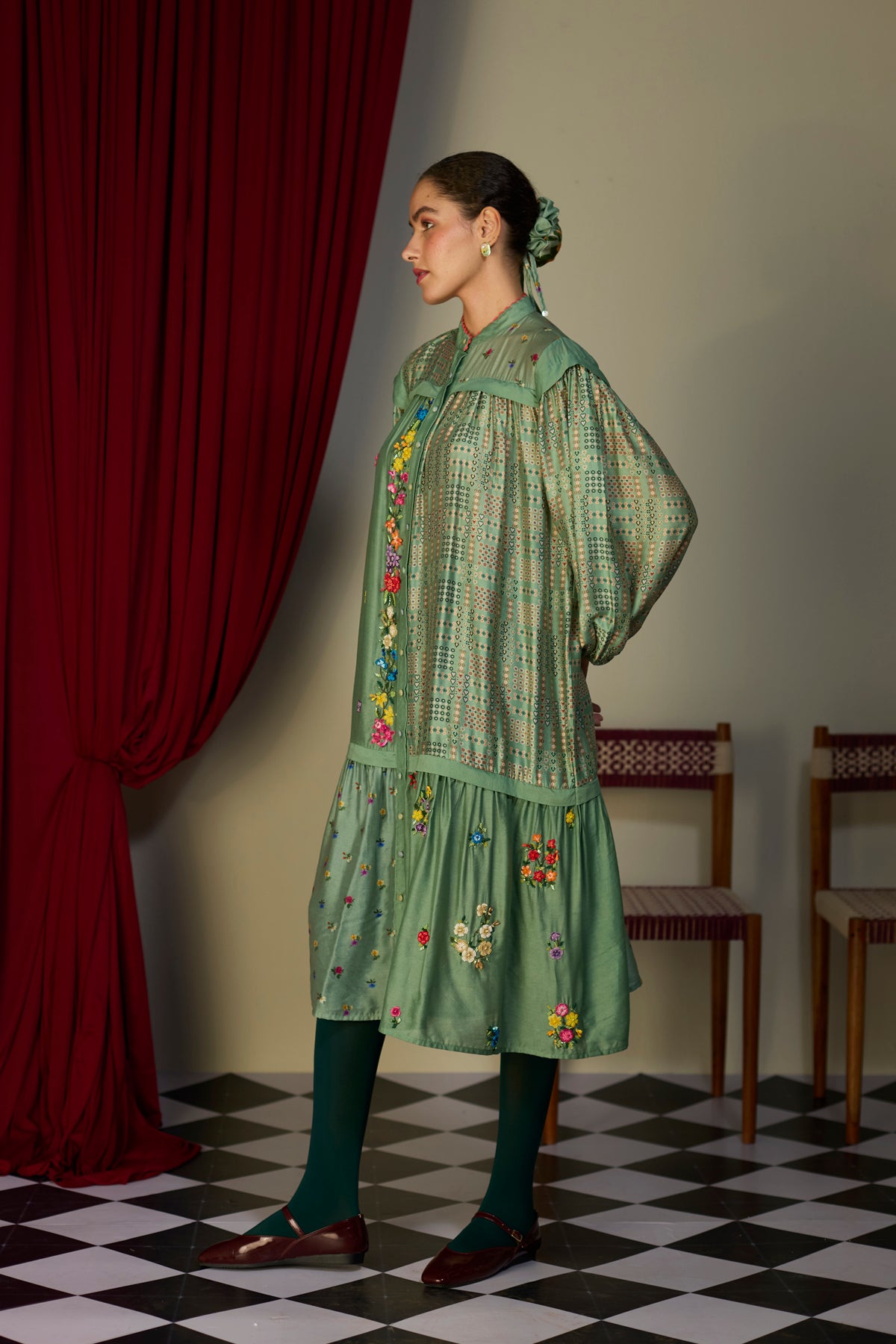 Verdant Green Printed Dress