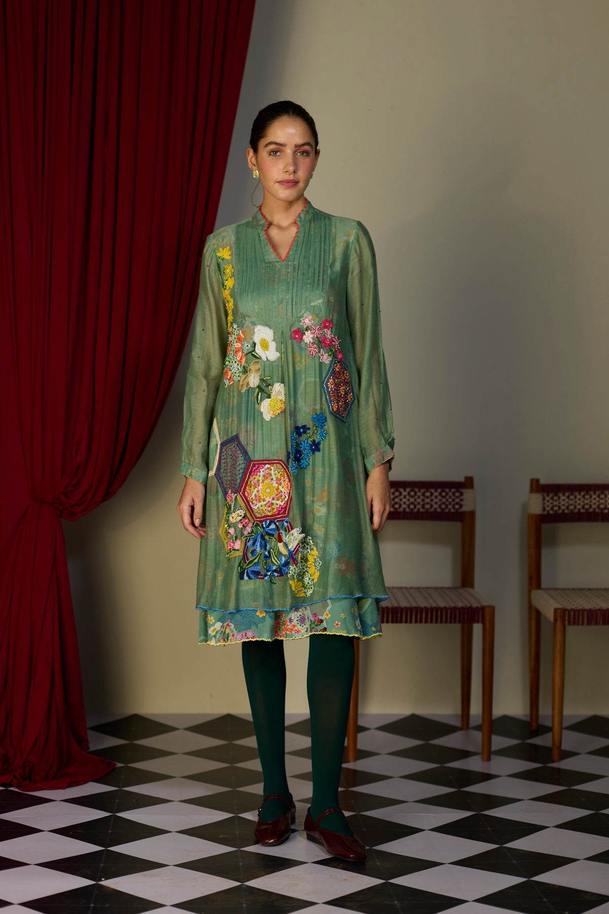 Verdant Green Pintuck Dress